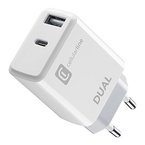 Cellular Line Charger Dual USB-A, USB-C 20W white